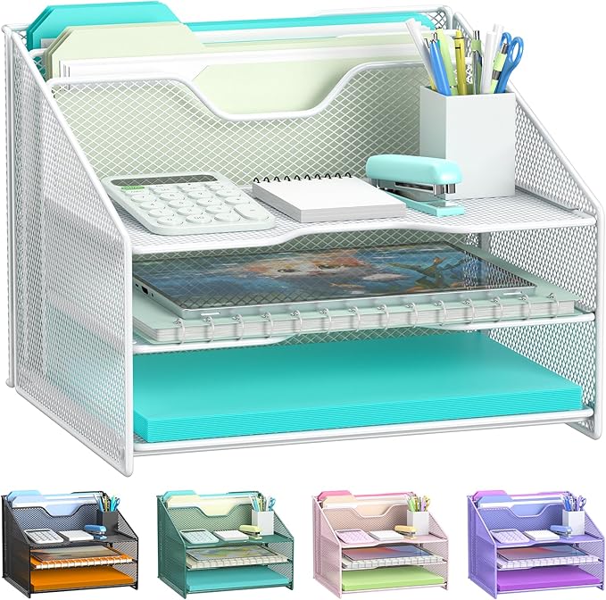 Samstar White Desk File Organizer, Mesh Letter File Folder Holder by Samstar