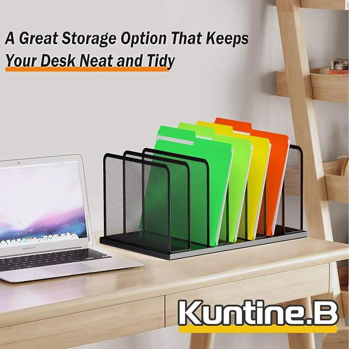Kuntine.B Desk File Organizer 7 Upright Mesh Desktop Organizer File Sorter - Image 6