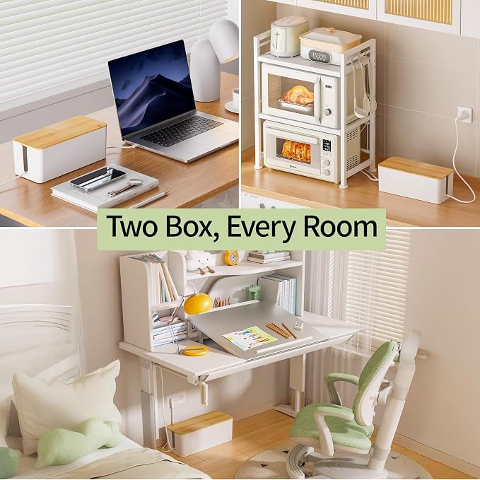 YECAYE 2 Pack Cable Management Box, Wooden Lid & Plastic Body, Medium and Small - Image 4