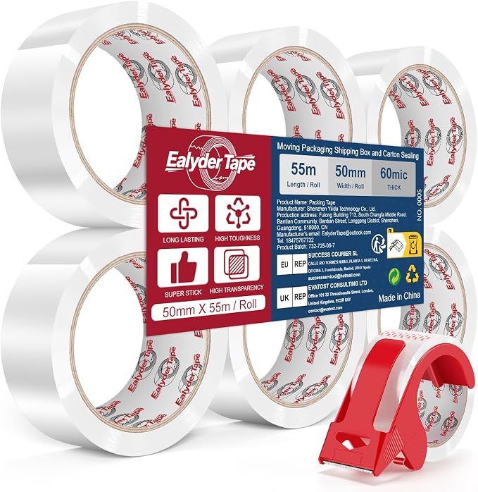 Ealyder Tape Transparent Packing Tape 2 inch x 60 Yards, 6 Rolls by Unknown