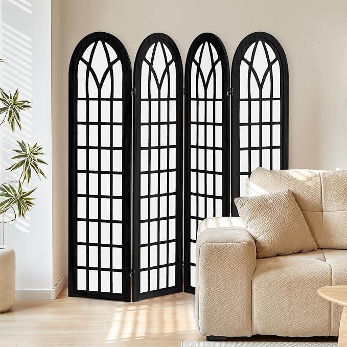 Asnefeli Room Divider 4 Panel, Japanese Shoji Privacy Screen by Unknown