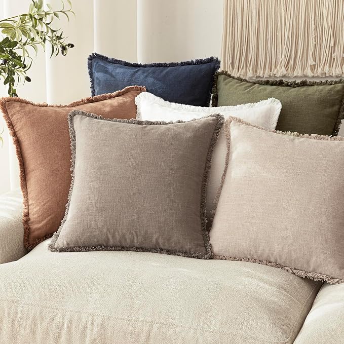 Foindtower Set of 2 Decorative Linen Fringe Lumbar Throw Pillow Covers Boho - Image 7