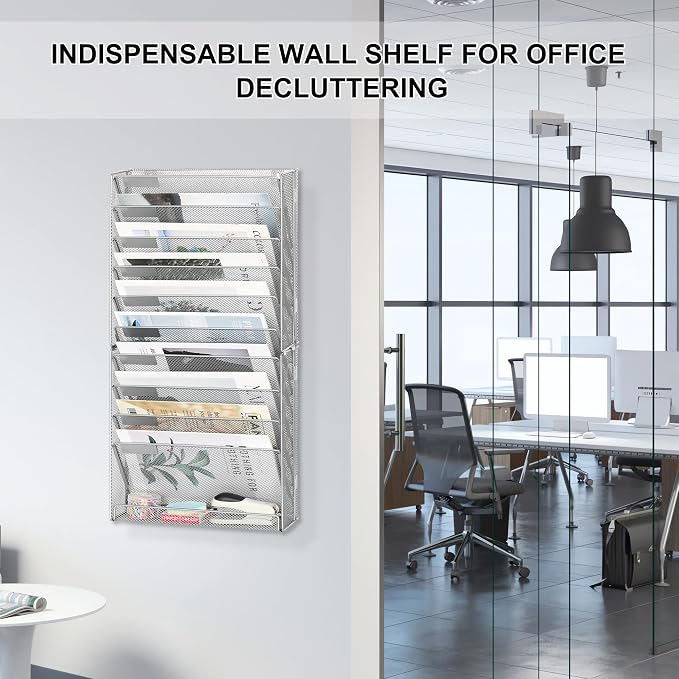 EasyPAG Wall File Holder 10 Tier Mesh Hanging Folder Organizer - Image 5