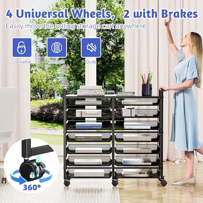 Simple Trending Rolling File Storage Cart, 15-Tier Metal Desk File Organizer - Image 5