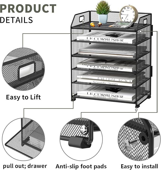 6 Tier Desk Organizer, Heavy-Duty Thick Metal Letter Tray Organizer, Large - Image 3