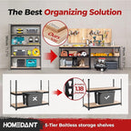 HOMEDANT 47.7" W 5 Tier Heavy Duty Garage Shelving Adjustable Metal Rack - Image 3