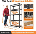HOMEDANT 35.9" W 5 Tier Heavy Duty Garage Shelving Adjustable Metal Rack - Image 2