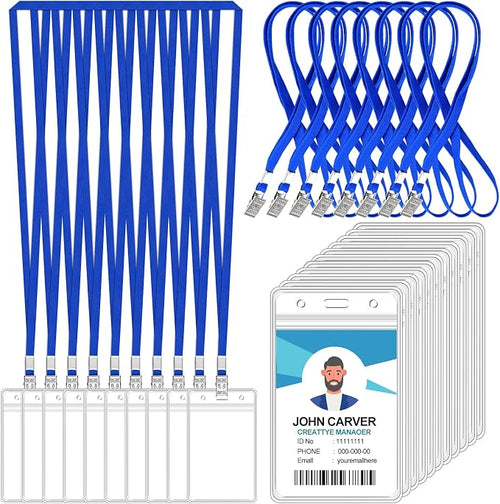 100 Pcs Clear Vertical Badge Id Card and 100 Pcs Lanyard, Reusable Lanyards by Orcielo