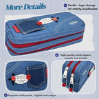 Haumei Canvas Pencil Case Large Capacity, Big Denim Pen Pouch - Image 4
