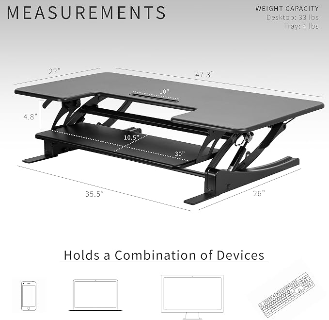 VIVO 48 inch Height Adjustable Large Stand Up Desk Converter, V Series - Image 4