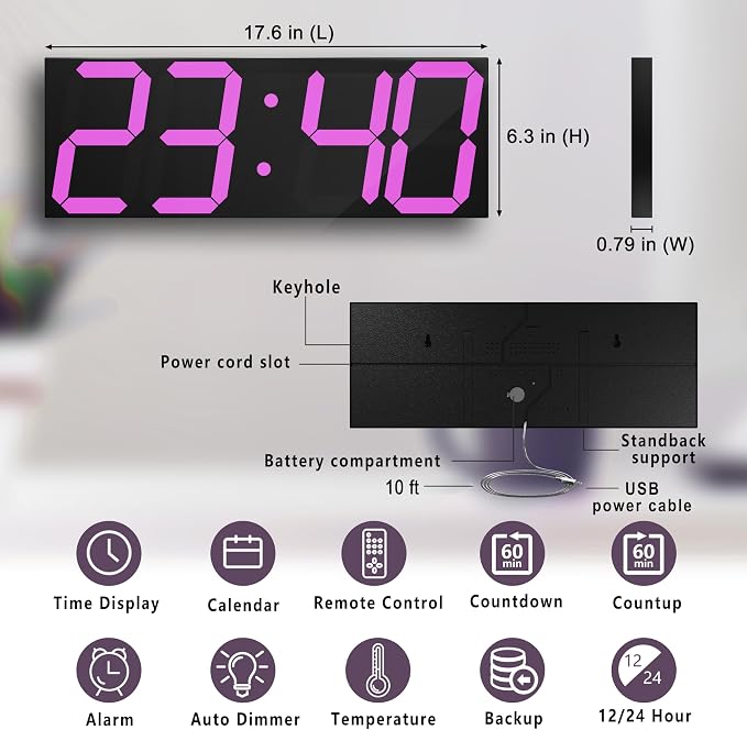LED Large Digital Wall Clock, Oversize Wall Clock - Image 2
