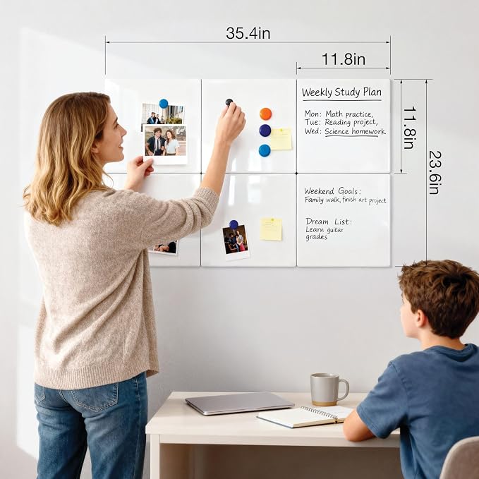 Comix Magnetic Dry Erase Board, 6 Pack, 11.8 x 11.8 Inches, Modular Whiteboard - Image 2