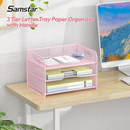 Samstar 3 Tier Pink Letter Tray Paper Organizer - Image 2