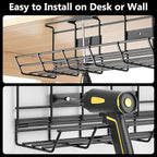 2 Pack DELAMU Under Desk Cable Management Tray, Metal Cord Cable Organizer - Image 3