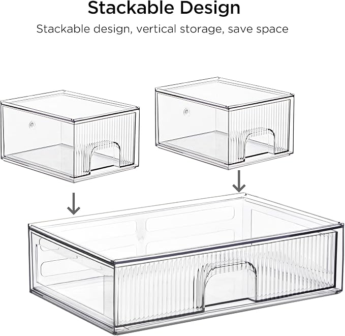 Vorey Clear Stackable Desk Storage Drawers, 3 Pack Acrylic Bathroom Makeup - Image 4