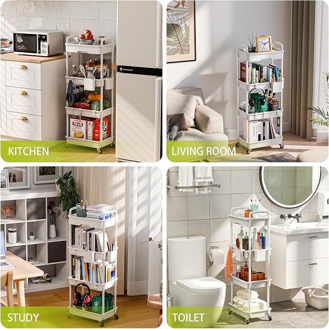 Sorgion 4 Tier Rolling Cart Organizer, Art Craft Diaper Bedside Snack Laundry - Image 6