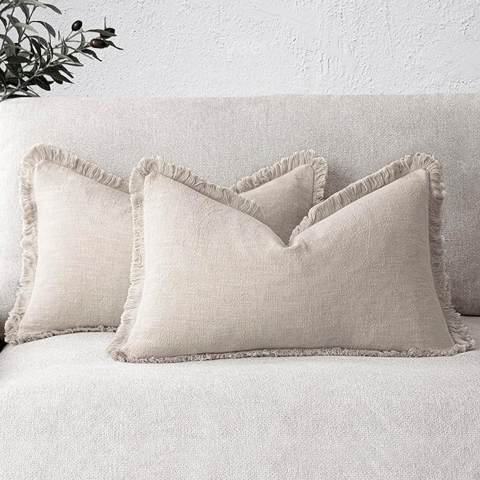 Foindtower Set of 2 Decorative Linen Fringe Lumbar Throw Pillow Covers Boho by Foindtower