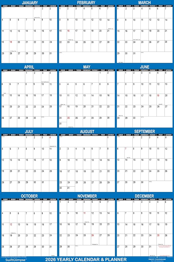 32" x 48" SwiftGlimpse 2026 Wall Calendar Erasable Large XL Wet & Dry Erase - Image 3
