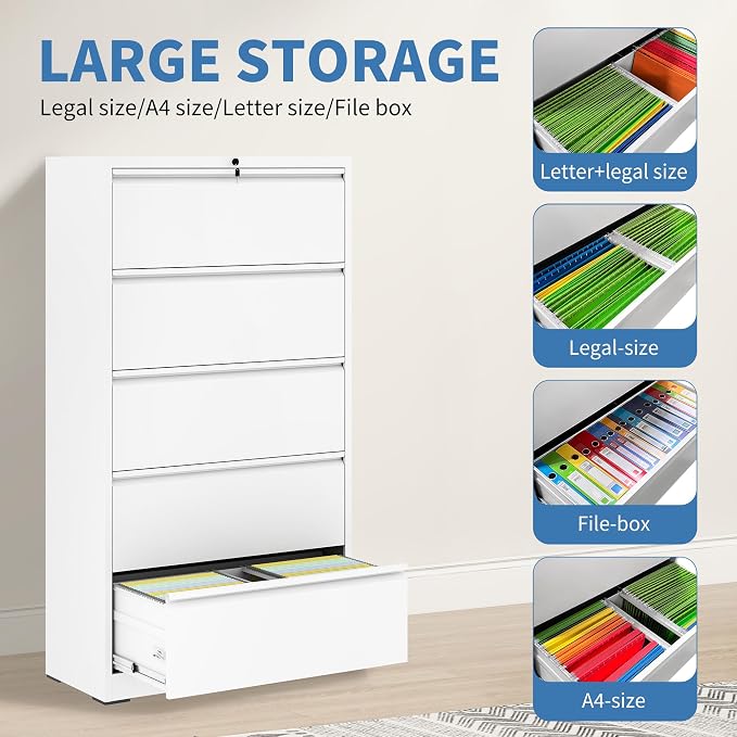 FLIXELIO 5 Drawer Metal Office Storage Filing Cabinet - Image 4