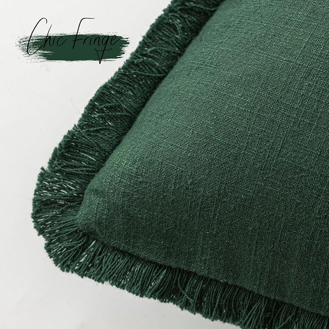 Foindtower Set of 2 Decorative Linen Fringe Throw Pillow Covers Cozy Boho - Image 3