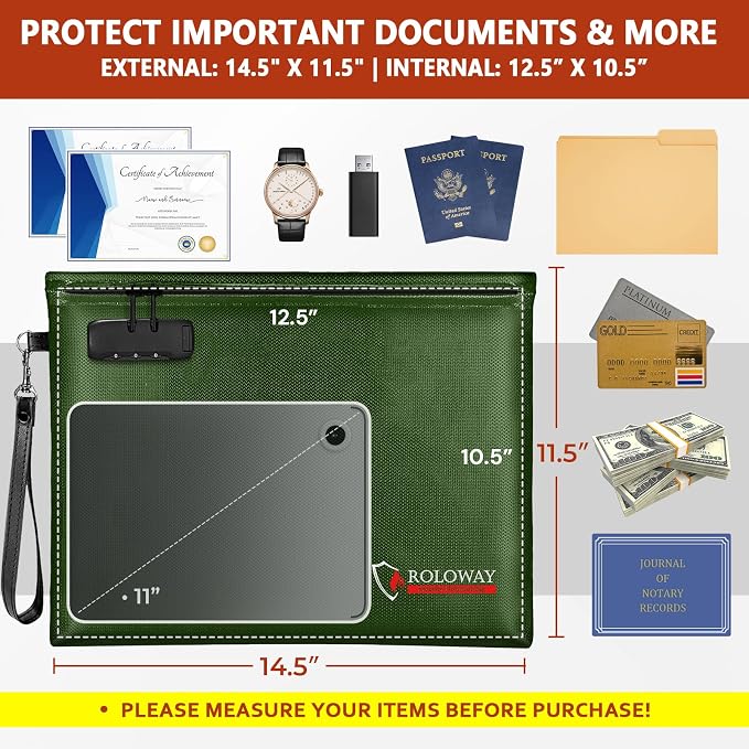 ROLOWAY Fireproof Document Bag, 6400℉ Fireproof Money Bag - Image 2