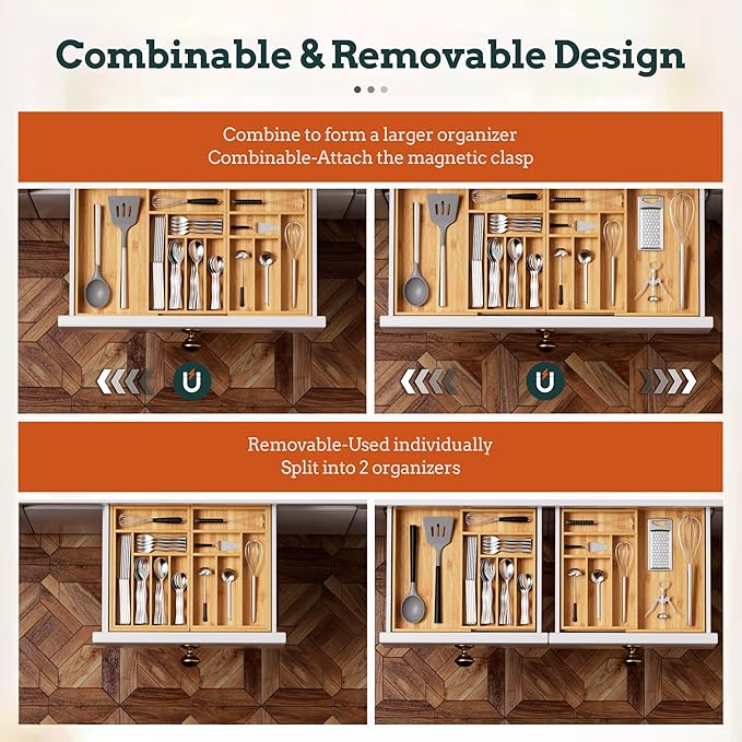 Silverware Organizer Large, Magnetic Connected Expandable 13 Slots Silverware - Image 5