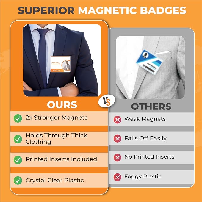 100 Pack of 4x3 Magnetic Name Badge Holders Customizable Magnetic Name Tags - Image 2