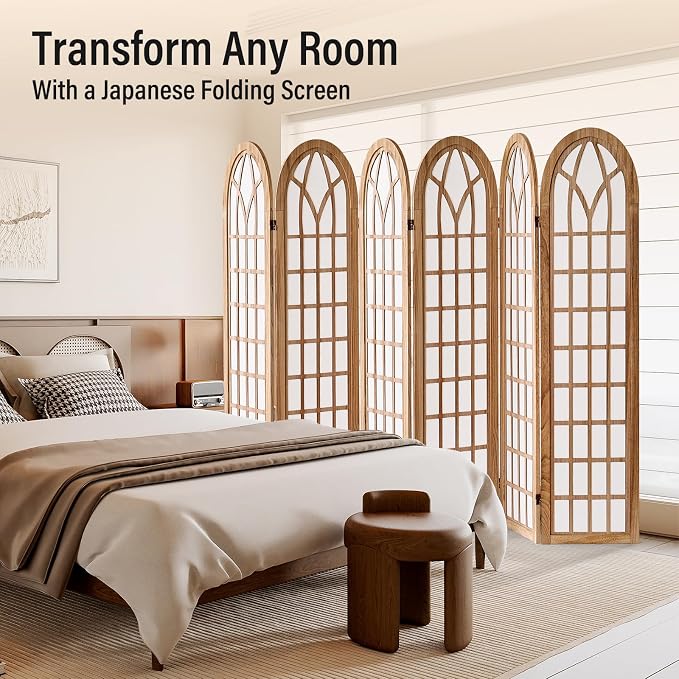 ALeesing Folding Room Divider Privacy Screen Freestanding 6-Panel Shoji Style - Image 7