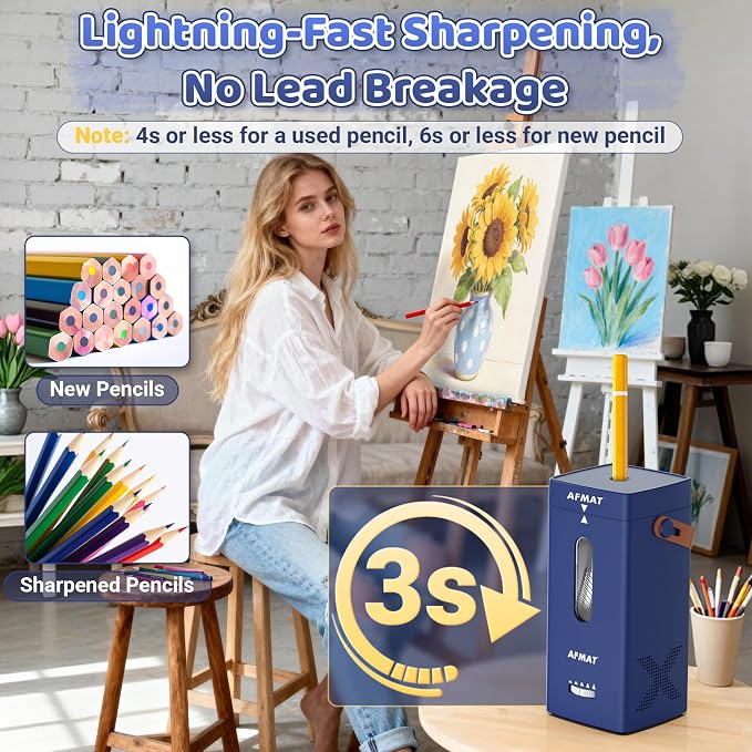 AFMAT Electric Pencil Sharpener, Fully Automatic Pencil Sharpener, Auto in & Out - Image 6