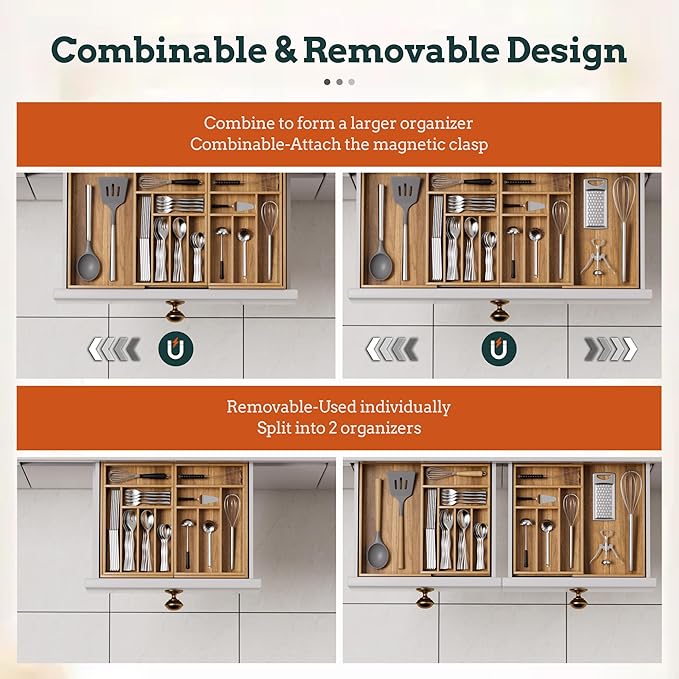 Silverware Organizer Large, Magnetic Connected Expandable 13 Slots Silverware - Image 5
