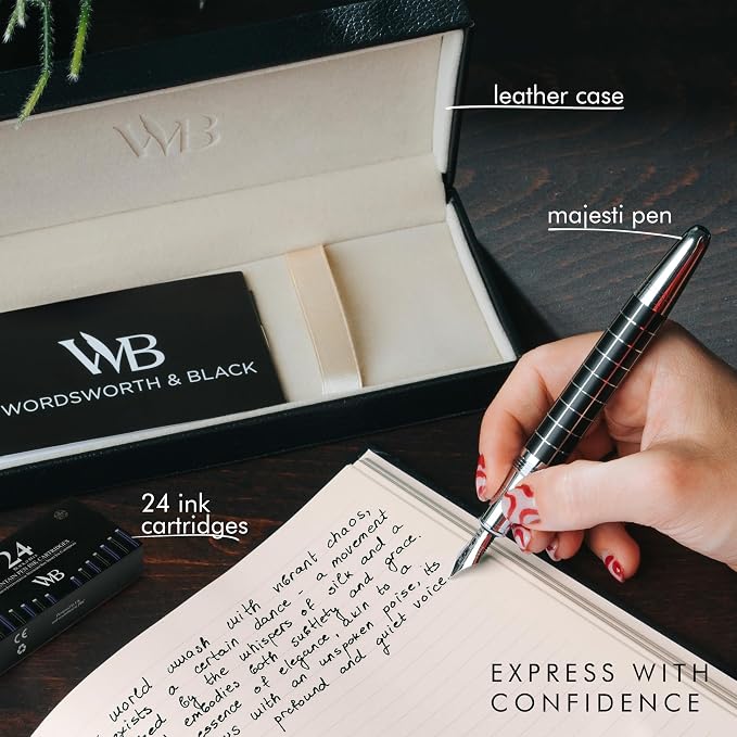 Wordsworth & Black Majesti Fountain Pen-, Luxury Case, Chrome Finish; Fine Nib- - Image 3