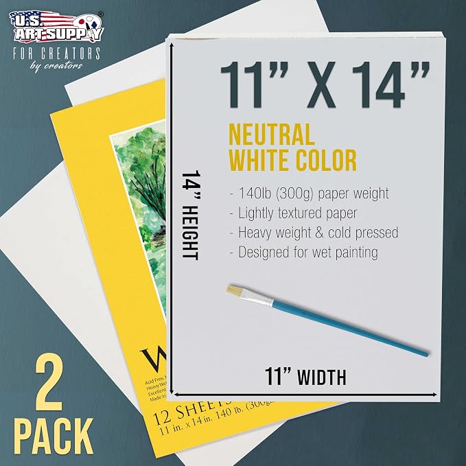 U.S. Art Supply 11" x 14" Premium Heavyweight Watercolor Paper Pad, 140lb - Image 2