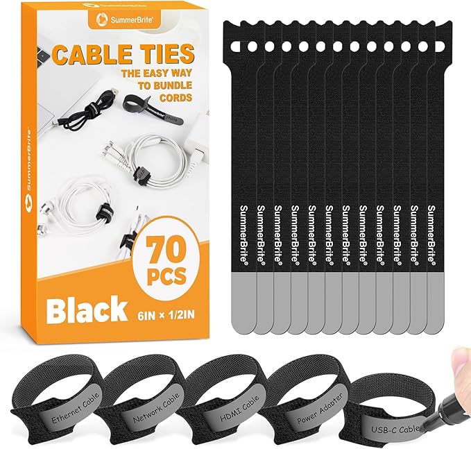 SummerBrite 70 Pack Black Cable Ties 6 Inch by Summerbrite