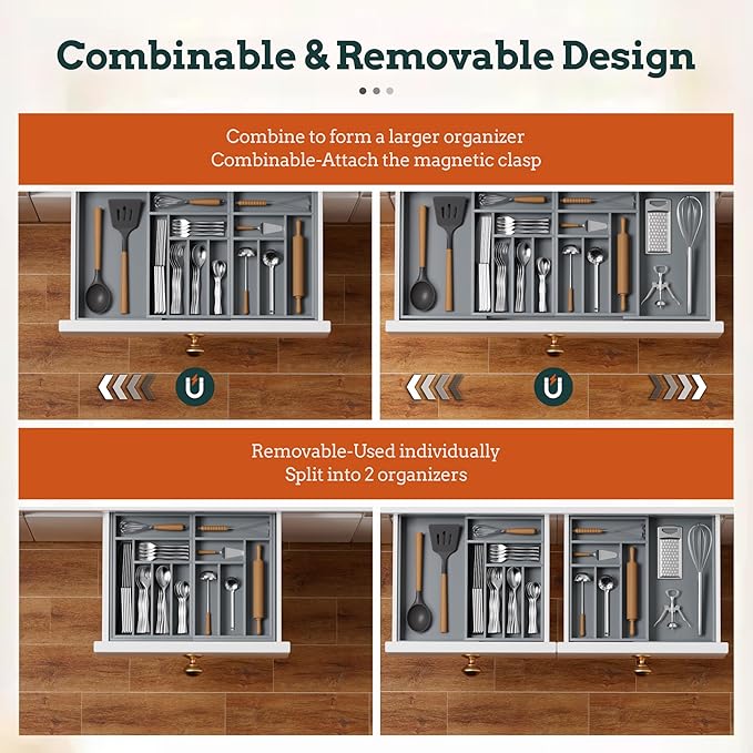 Silverware Organizer Large, Magnetic Connected Expandable 13 Slots Silverware - Image 5