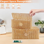 IHKFILAN 2 Pcs Handmade Cable Management Boxes Rattan Cable Organizer Large & - Image 5