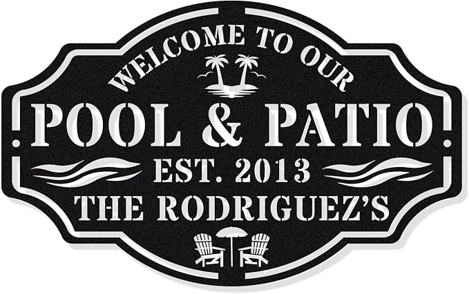 Personalized Name Metal Pool Sign, Patio Signs by HYTSIGN