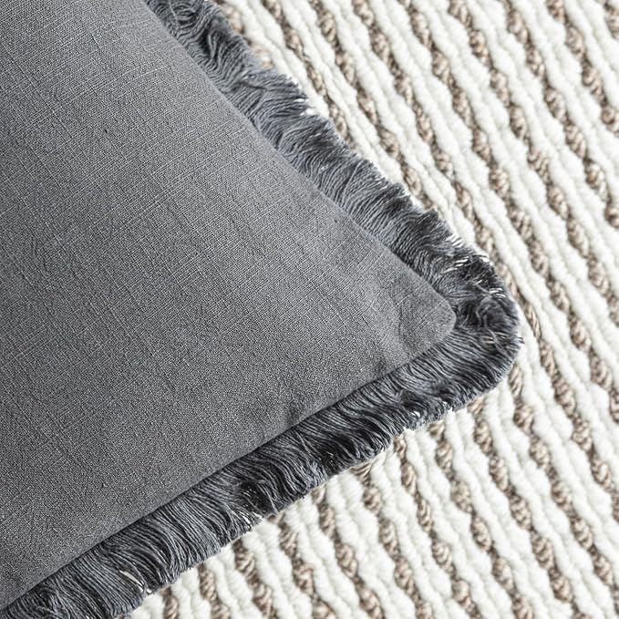 Foindtower Set of 2 Decorative Linen Fringe Throw Pillow Covers Cozy Farmhouse - Image 3