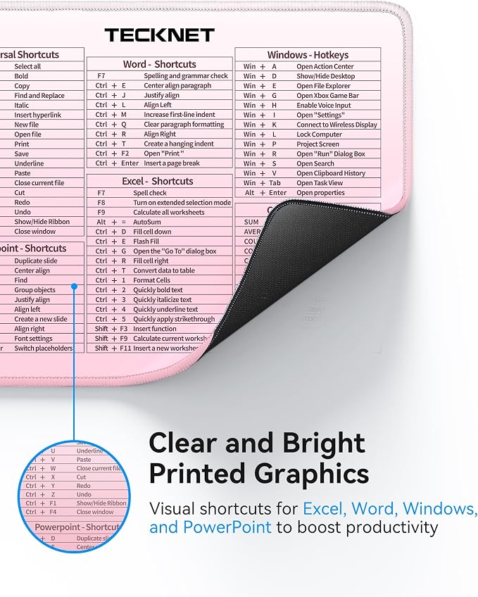 TECKNET Shortcut Mouse Pad for Excel Word PowerPoint Windows, Non-Slip - Image 4