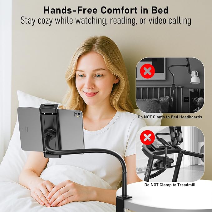 TeQable Tablet Stand for Desk, Gooseneck iPad Holder Clamp Mount, 360° - Image 2