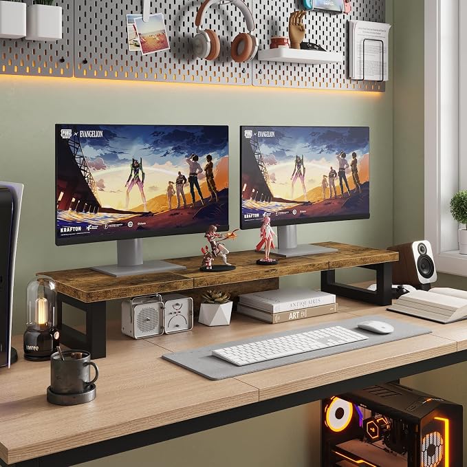 WESTREE Dual Monitor Stand Riser, Wood and Steel Monitor Stand Riser, Computer - Image 5