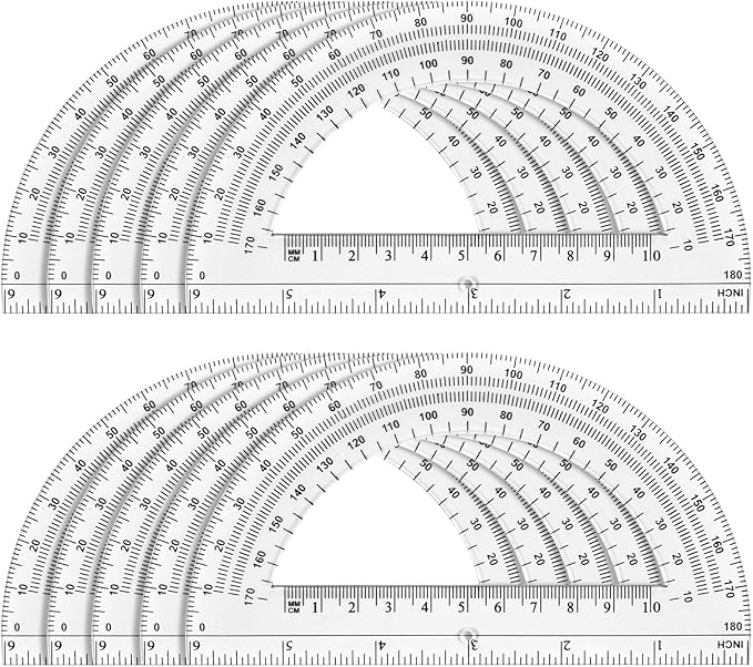 Hoiny 10 Pack Clear Protractor, 6 Inch Plastic Protractors, 180 Degrees by Hoiny