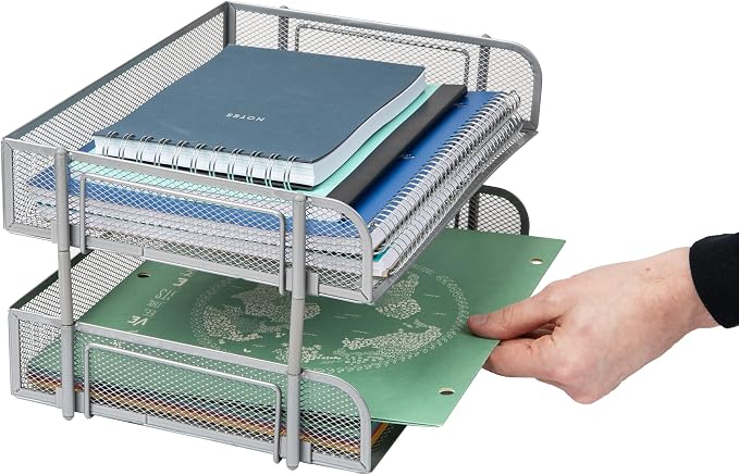 Mind Reader Stackable Paper Tray, Desktop Organizer, File Storage, Metal Mesh - Image 5