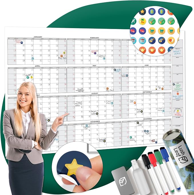 Large Dry Erase Calendar for Wall, Reusable by LushleafDesigns