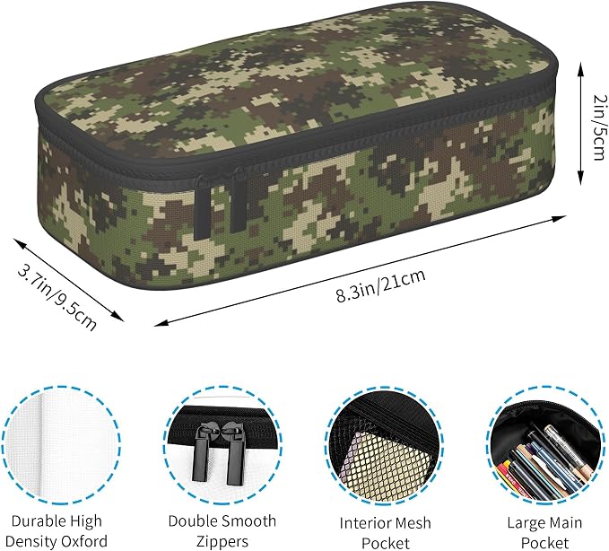 YIJIUWKIS Camo Pencil Case for Kids Boys Girls, Big Capacity Green Pencil Pouch - Image 3