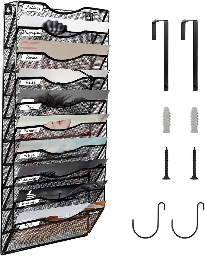 BOHDK Wall File Organizer, 10 Tire Hanging File Folder Mail Organizer, Vertical by BOHDK