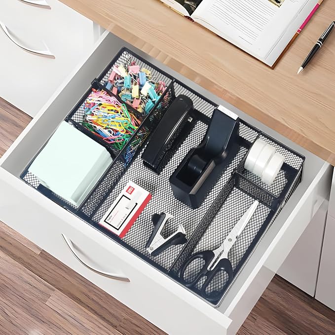Black Office Desk Accessories, Desk Drawer Organizer, Stapler and Tape - Image 5