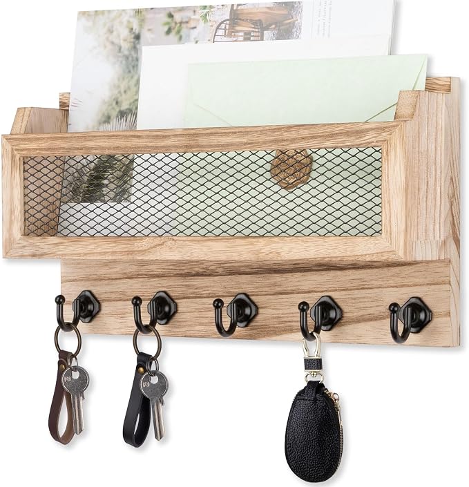 Nekon Mail and Key Holder for Wall Decorative, 11 Inch Wooden Wall Key Organizer by NekonDesign