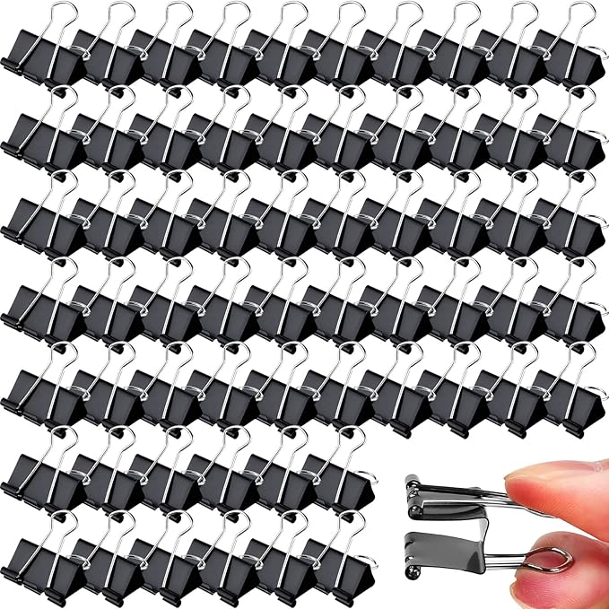 300 Pcs Medium Binder Clips Bulk 1.25 Inch Heavy Duty Paper Clamps Black Metal by TINSKY