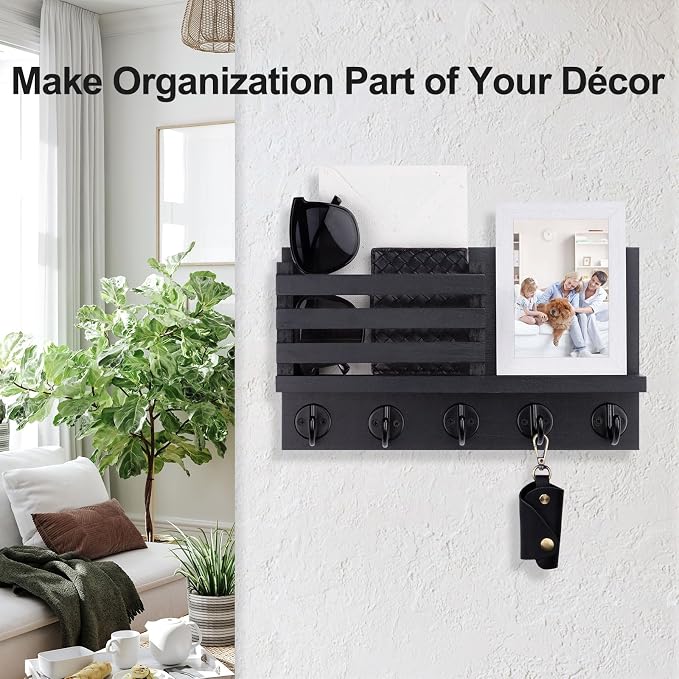 Lwenki Key Holder for Wall – Decorative Wooden Mail Holder and Key Shelf - Image 4