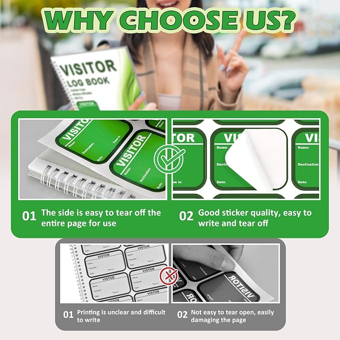 1 Pack Visitor Badges with Carbon Copy Visitor Stickers Letter Size Visitor Log - Image 3